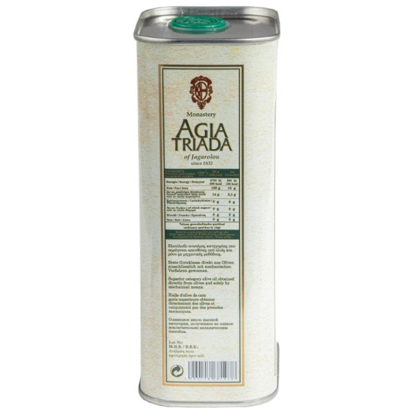 Biologisch, koudgeperst en gemaakt van Koroneiki‑olijven door de monniken op Kreta. Zacht, fruitig en vol smaak. Premium extra vierge olijfolie 1L van Agia Triada