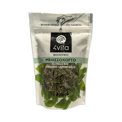 Biologische citroenmelisse van 4Vita®. Fris, rustgevend en 100% vegan. Ideaal voor thee en infusies. Glutenvrij, puur van smaak en volledig zonder kunstmatige toevoegingen. 20 g.