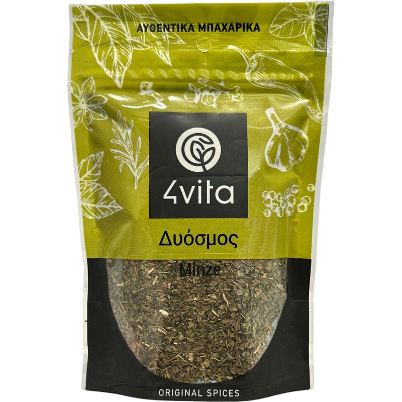 Biologische munt 30 g van 4Vita – Hand‑geoogst en gedroogd op Kreta. Ideaal voor salades, thee, vleesgerechten en desserts. Puur, aromatisch en veelzijdig.