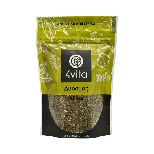 4Vita Munt 30 g: pure, biologische gedroogde munt uit Kreta. Fris, aromatisch en ideaal voor thee, salades, desserts en Mediterrane gerechten. 100% natuurlijk.