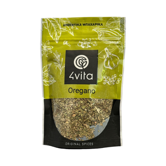 4Vita Oregano 40 g: pure, biologische oregano uit Kreta. Intens aromatisch, hand‑gedroogd en ideaal voor salades, vlees, vis, groenten en Mediterrane gerechten.