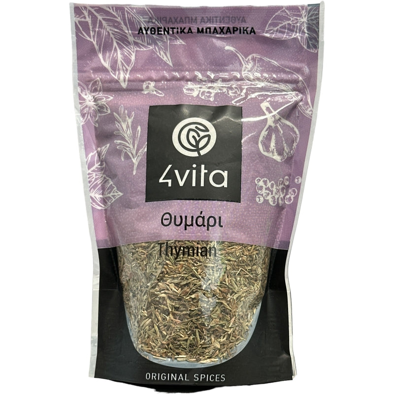 Biologische tijm 40 g van 4Vita – Intens aromatisch kruid uit Kreta. Perfect voor stoofgerechten, vlees, vis, groenten en mediterrane sauzen. Hand‑geoogst en langzaam gedroogd.