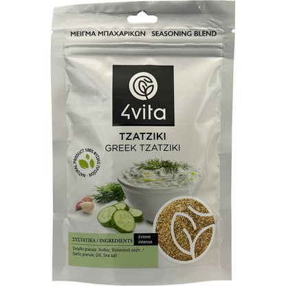 4vita Tzatziki kruidenmix 75 g – Frisse Griekse kruidenblend met oregano, tijm en munt. Vegan, glutenvrij en ideaal voor dips, yoghurt en dressings.