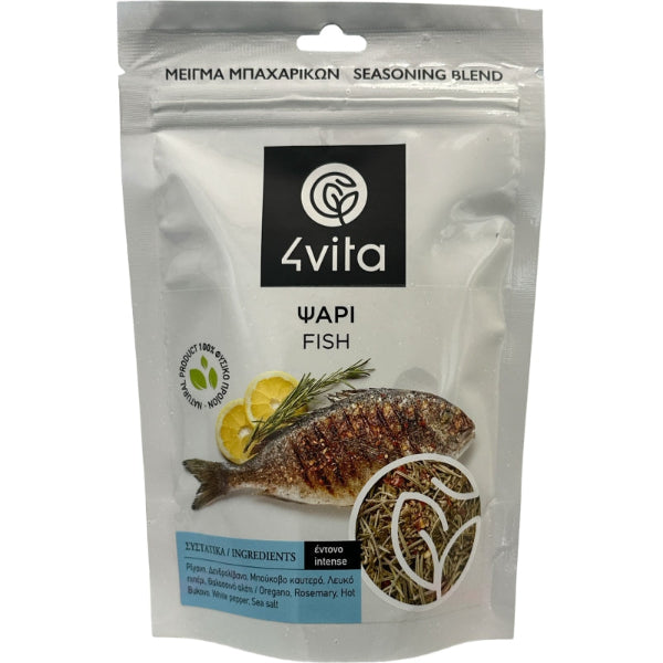 4vita Viskruidenmix 75 g – Mediterrane kruidenblend met citrus, oregano en tijm. Vegan, glutenvrij en ideaal voor vis, zeevruchten en ovengerechten.