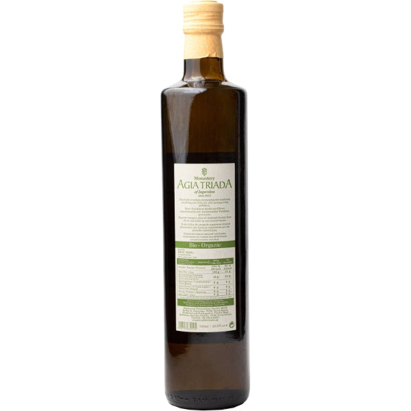 Biologische Agia Triada extra vierge olijfolie uit Kreta. Koudgeperst, aromatisch en van topkwaliteit. Authentieke olijfolie van het klooster op Akrotiri.