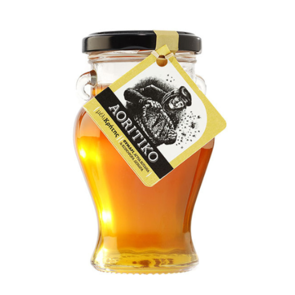 Aoritiko‑honing van Fragiadakis: 750 g pure Kretenzische tijm‑ en dennenhoning. Koud geslingerd, aromatisch en 100% natuurlijk. Perfect voor thee, yoghurt en kazen.