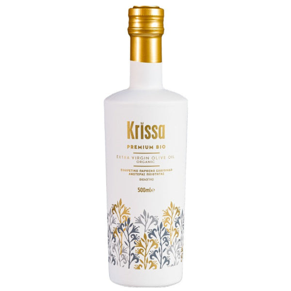 Biologische Krissa olijfolie uit Kissamos, West‑Kreta. Intens fruitig, koudgeperst en rijk aan aroma’s. Perfect voor salades, groenten, dips en dagelijkse keuken.