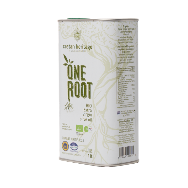 Ervaar de pure kracht van Kreta met Cretan Heritage One Root BIO olijfolie. Intens fruitig, koudgeperst en 100% natuurlijk - ideaal voor koken, salades en dagelijks gebruik in grootverpakking
