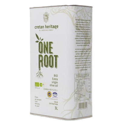 Ervaar de pure kracht van Kreta met Cretan Heritage One Root BIO olijfolie. Intens fruitig, koudgeperst en 100% natuurlijk - ideaal voor koken, salades en dagelijks gebruik in grootverpakking.