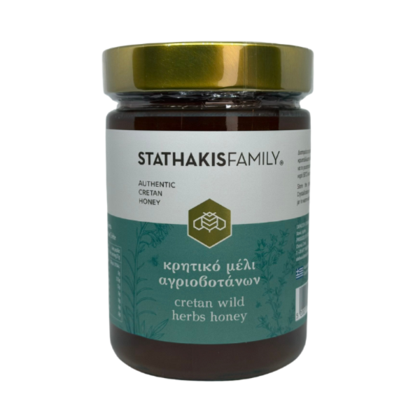 Aromatische Cretan Thyme Honey with Herbs van de Stathakis Family. Gemaakt van wilde tijm en Kretenzische kruiden. Intens, puur en perfect voor thee, yoghurt en kazen.