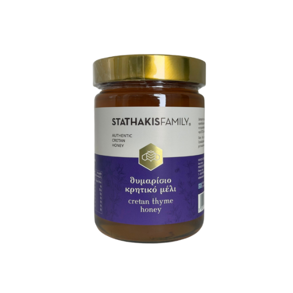 Aromatische Kretenzische tijmhoning met krachtige smaak en diepe amberkleur. 100% natuurlijk, ongefilterd en perfect voor yoghurt, thee, kazen en desserts.