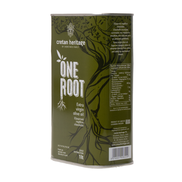 One Root olijfolie 1L – Premium extra Vierge olijfolie uit Kreta. Fruitig, koudgeperst en ideaal voor koken, bakken, salades en dagelijks gebruik.