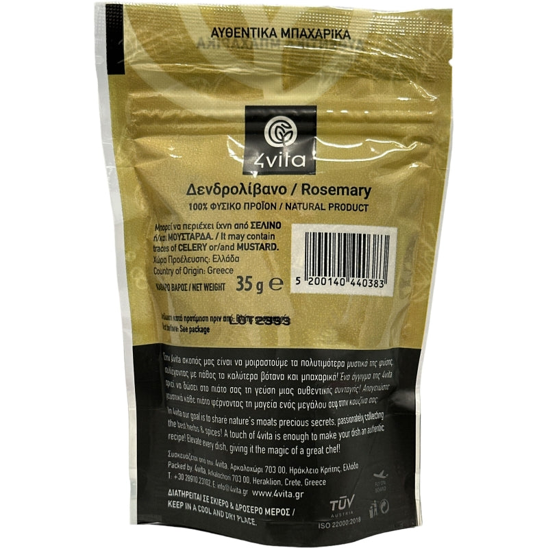 Biologische rozemarijn 35 g – 4Vita. Intens aromatisch kruid uit Kreta.