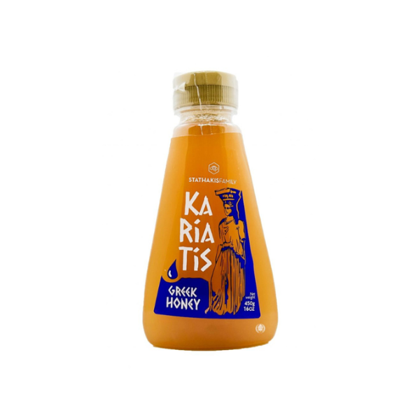 Stathakis Greek Honey Kariatis Squich – Zachte, aromatische honing uit Kreta. 100% natuurlijk en perfect voor yoghurt, thee, kazen en desserts.