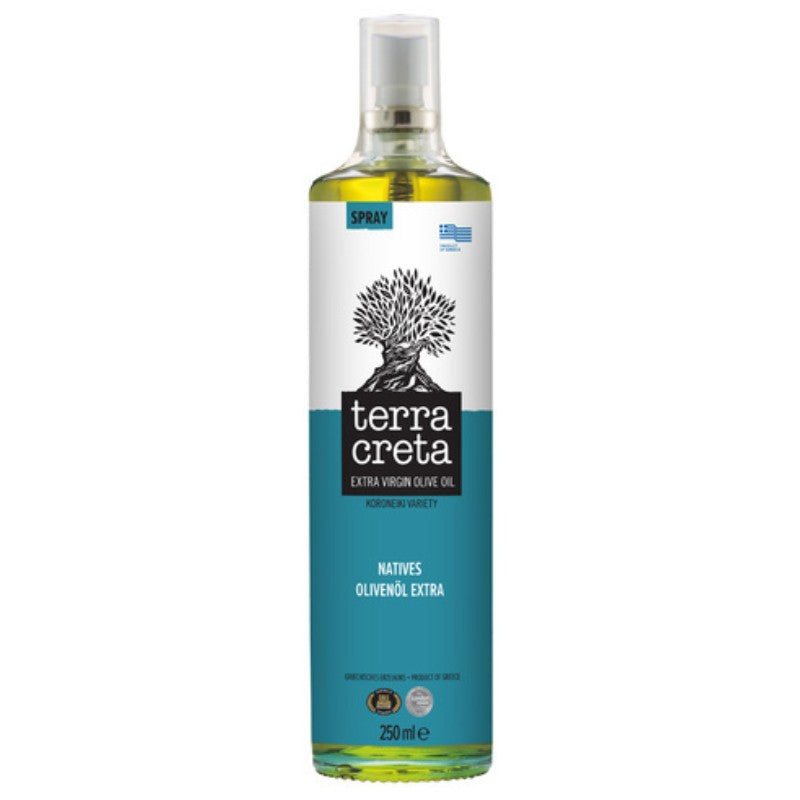 Terra Creta Extra Vierge Olijfolie Kolymvari in 250 ml sprayfles – premium Griekse olijfolie uit Kreta.