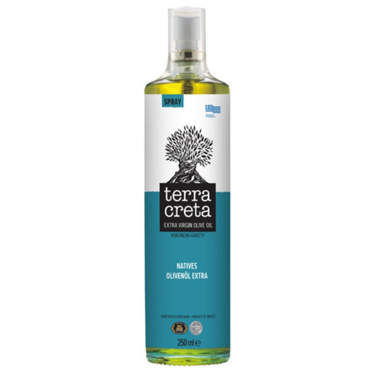 Terra Creta Extra Vierge Olijfolie Kolymvari in 250 ml sprayfles – premium Griekse olijfolie uit Kreta.