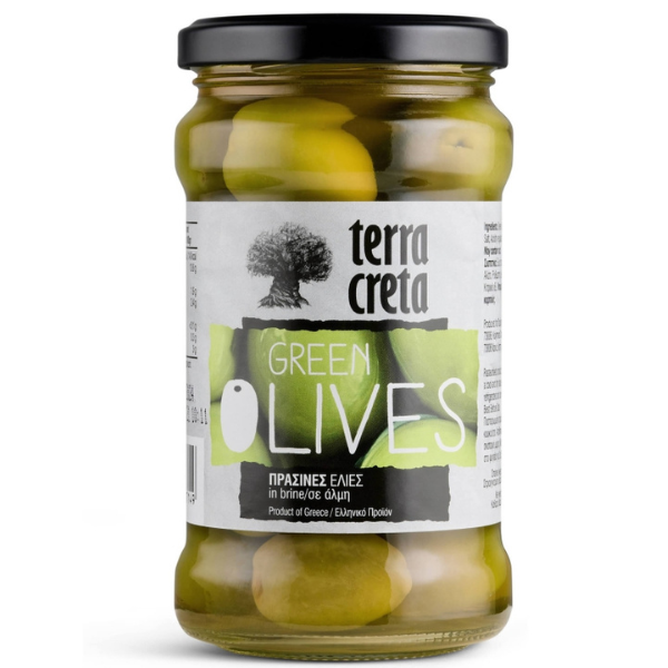 Knapperige, natuurlijk gefermenteerde groene olijven uit Kreta. Fris, puur en ideaal voor salades, tapas en borrelplanken. Authentieke kwaliteit van Terra Creta.